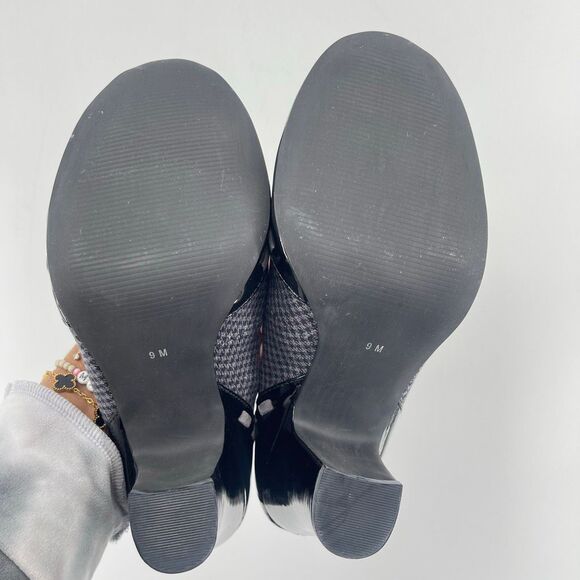 Black MUDD Chunky Heel Vintage Y2K Houndstooth Peep Toe Pumps Size 9 - Picture 8 of 14